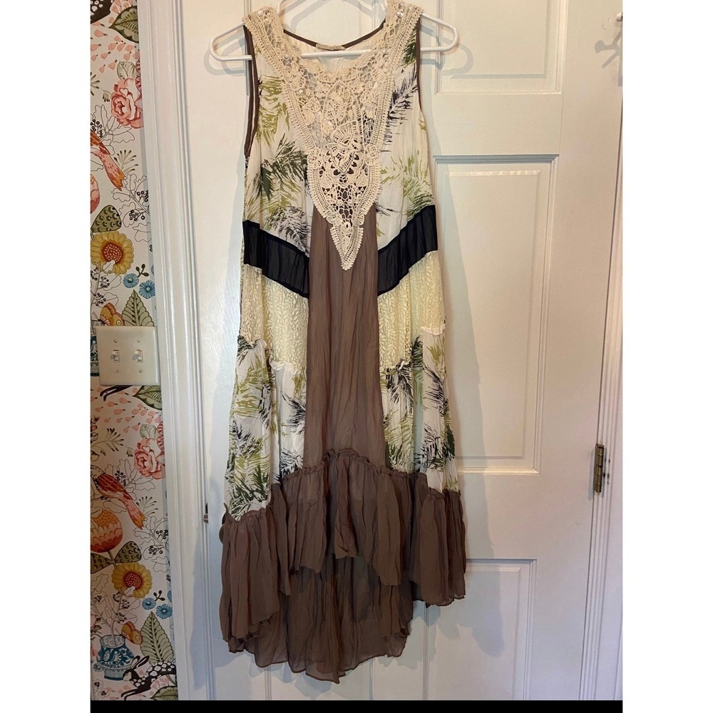 Womens Ryu tropical‎ palm boho sheer dress XS